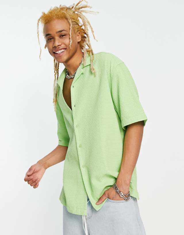 Collusion - revere waffle summer short sleeve shirt in lime