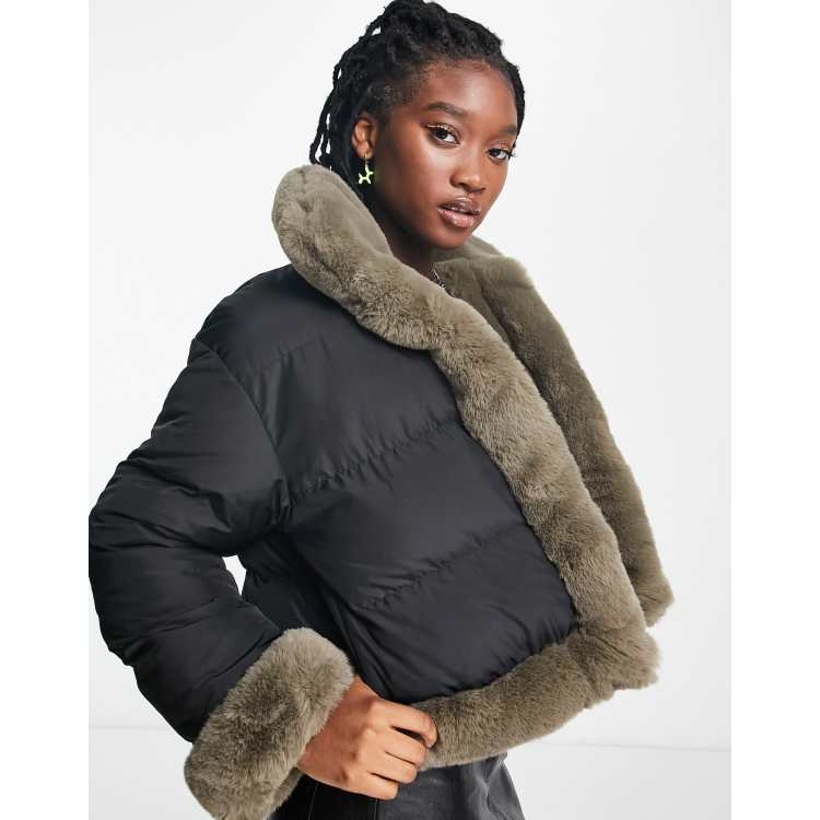 Black fur store bubble jacket