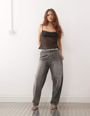 Collusion Rhinestone Chiffon Cami Top In Brown