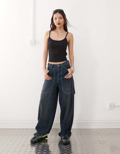 COLLUSION ribbed crop cami top in black