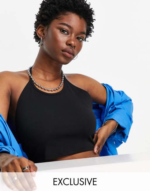 COLLUSION rib cropped halter vest in black ASOS