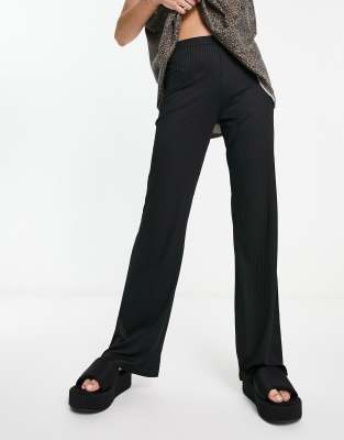 rib flare pants in black
