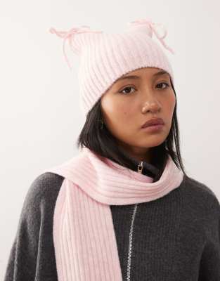 Collusion Rib Knit Beanie In Pink