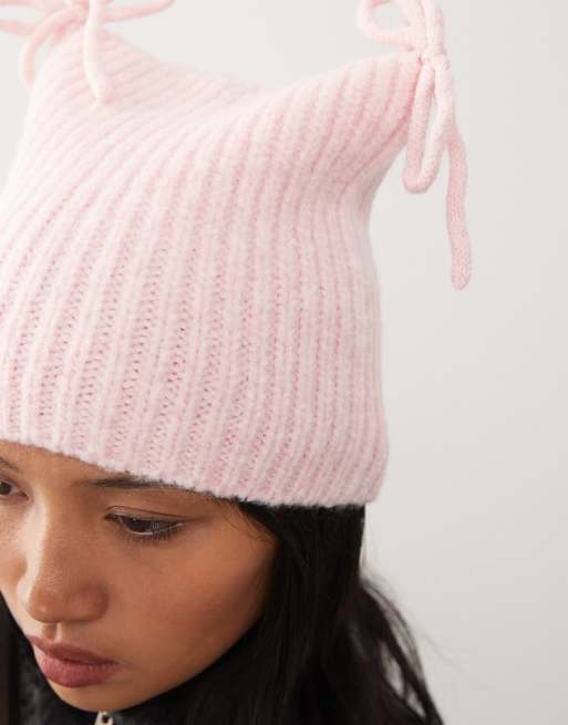 COLLUSION rib knit beanie in pink - part of a set