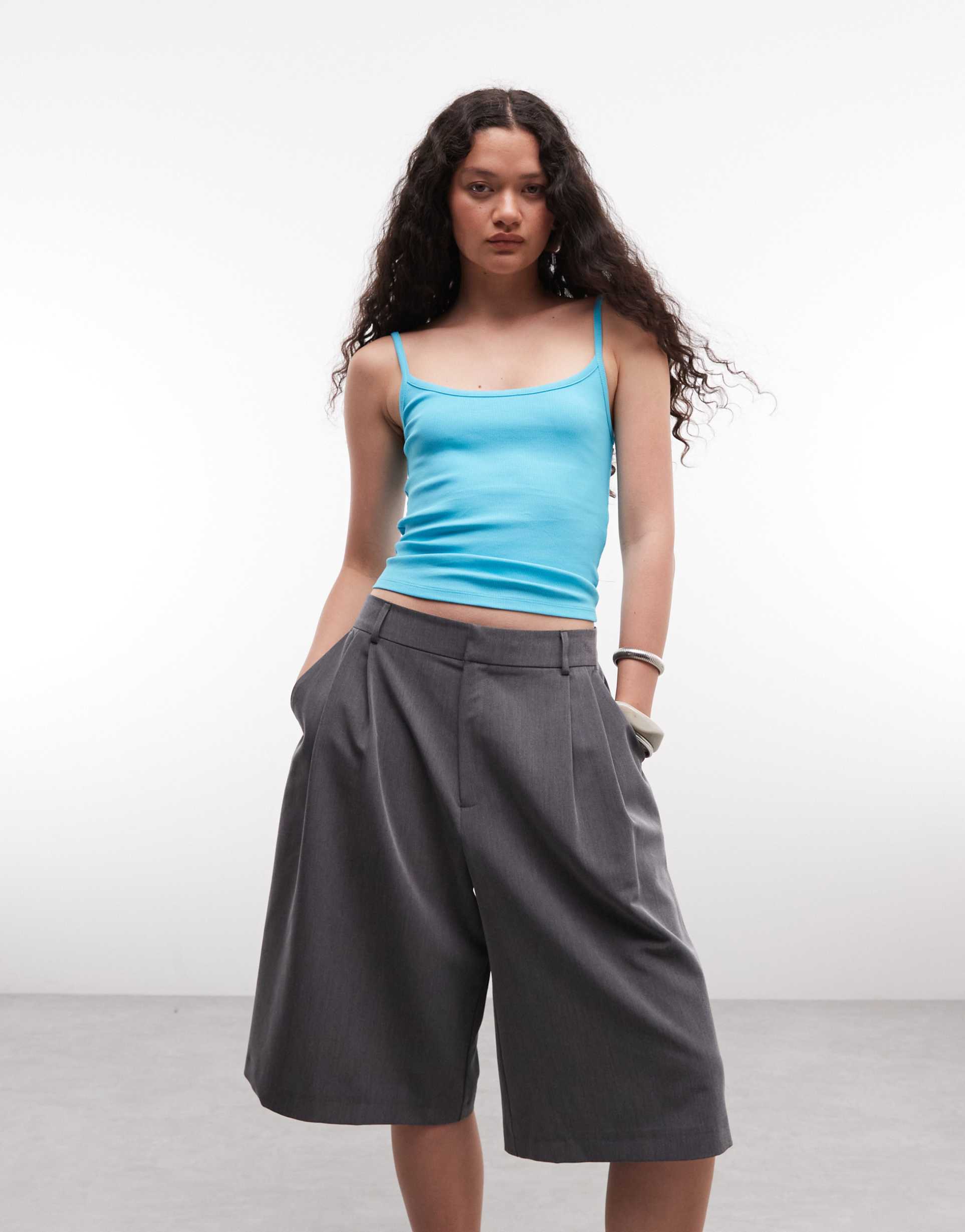 collusion rib knit cami top in aqua