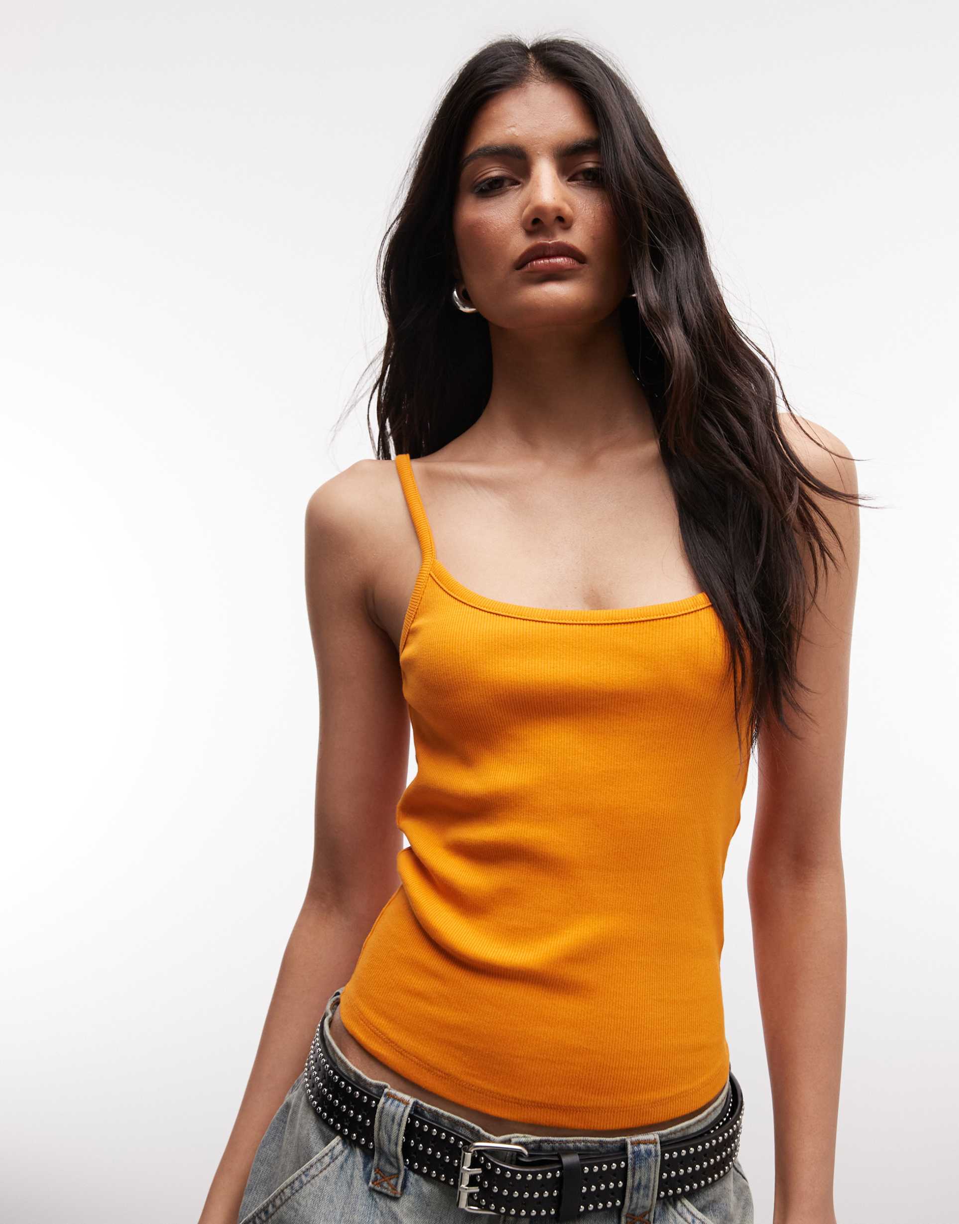collusion rib knit cropped cami top in mustard orange