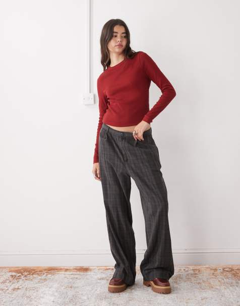 COLLUSION rib knit long sleeve fitted t-shirt in burgundy - view 1