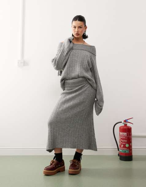 COLLUSION rib knit maxi skirt in charcoal - part of a set - view 1