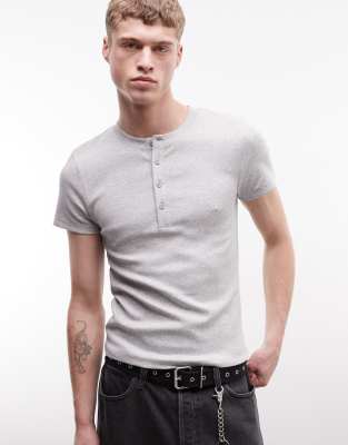 Collusion Rib Knit Muscle Fit Short Sleeve Henley T-shirt In Multi