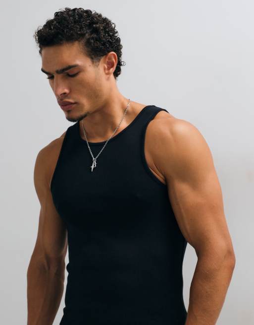 COLLUSION rib racer singlet in black, 3 of 5