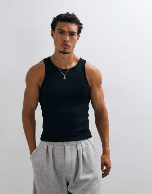 COLLUSION rib racer singlet in black, 5 of 5