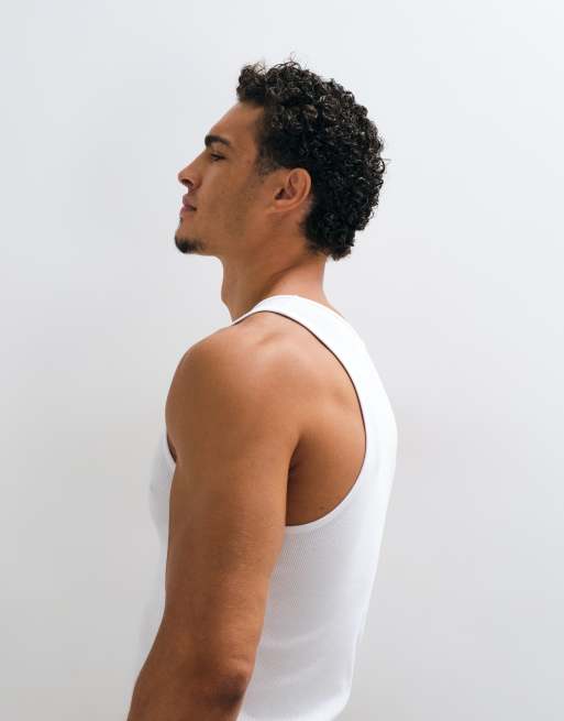 COLLUSION rib racer tank top in white, 3 of 5
