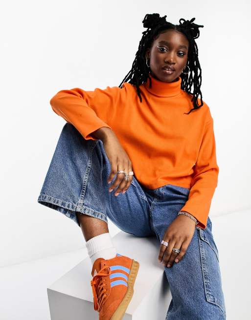 COLLUSION rib roll neck boxy top in orange | ASOS