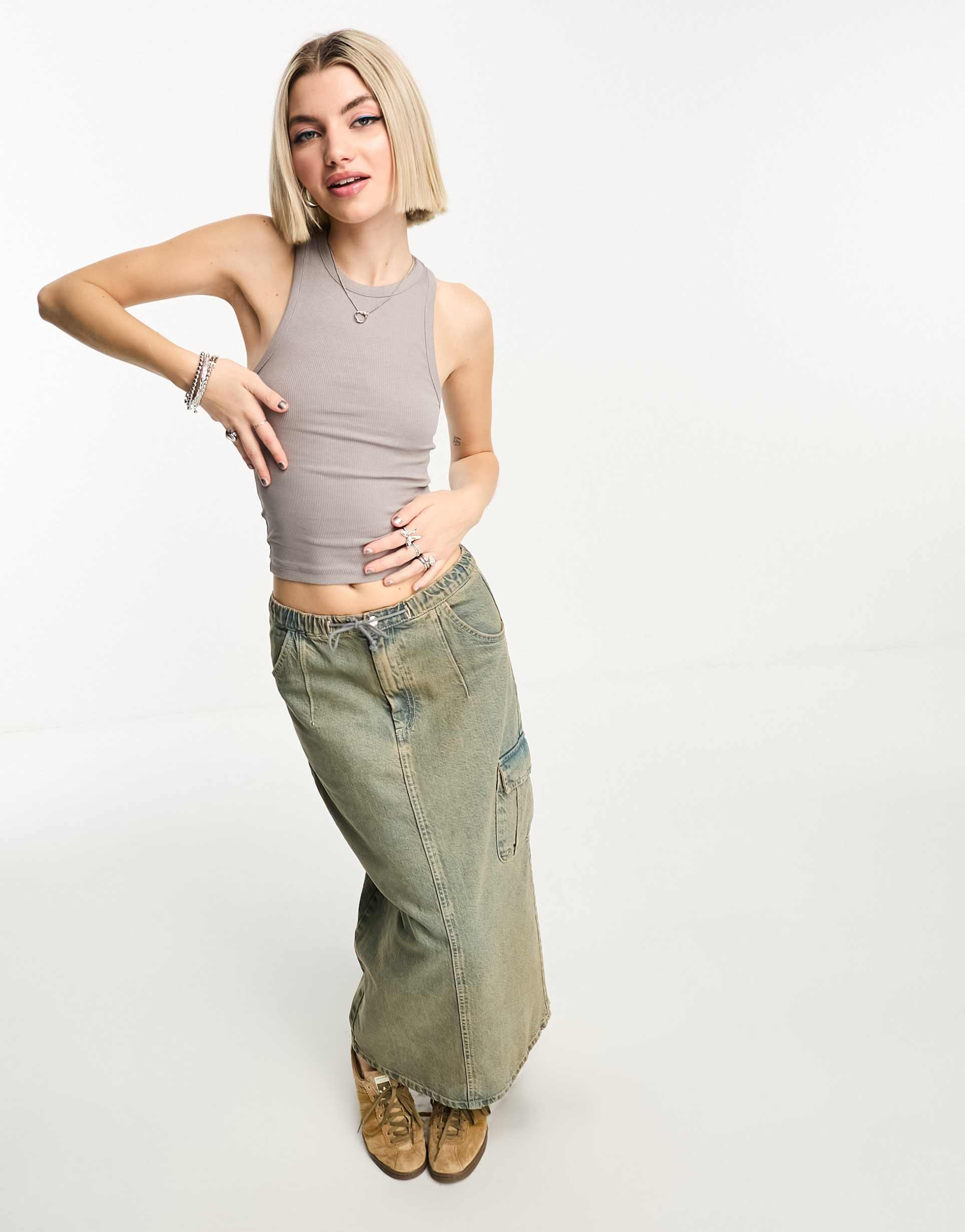 collusion rib tank top in light gray