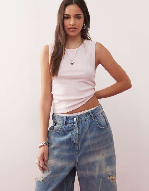 COLLUSION rib vest in soft pink - view 1
