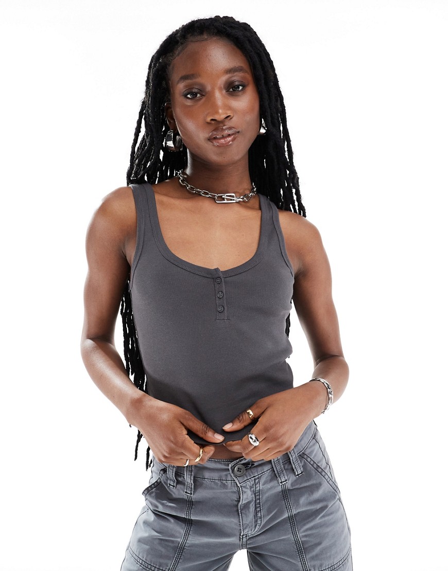COLLUSION ribbed button cami in charcoal-Grey