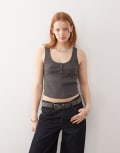[Collusion] COLLUSION ribbed button cami in grey marl M Grey marle