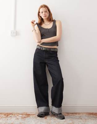 Collusion Ribbed Button Camisole In Gray