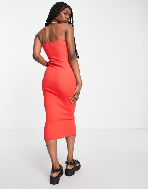 COLLUSION ribbed cami midi dress in red