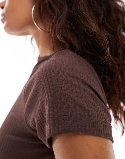 COLLUSION ribbed cap sleeve top in brown, 2 of 4