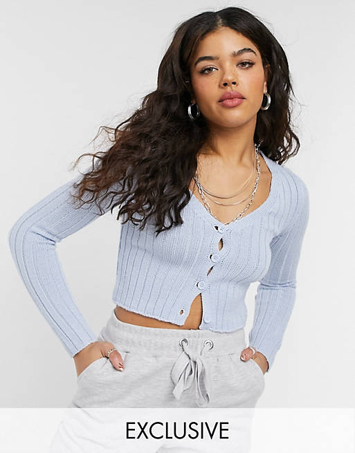 COLLUSION ribbed cardigan in blue