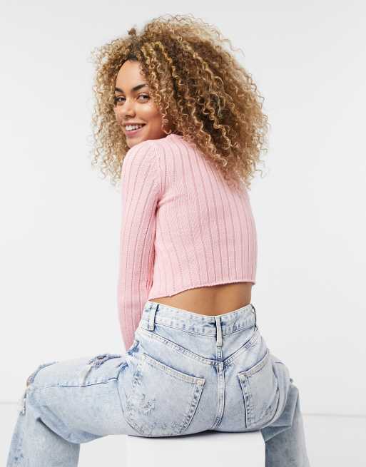 COLLUSION ribbed cardigan in pink, 2 of 4