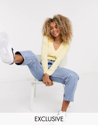 yellow ribbed cardigan