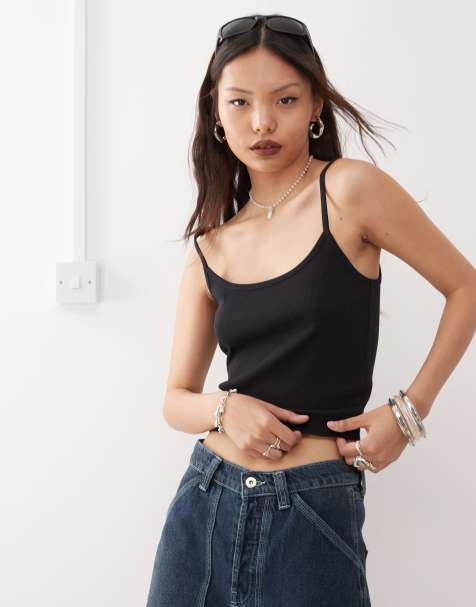 COLLUSION ribbed crop cami top in black - view 1