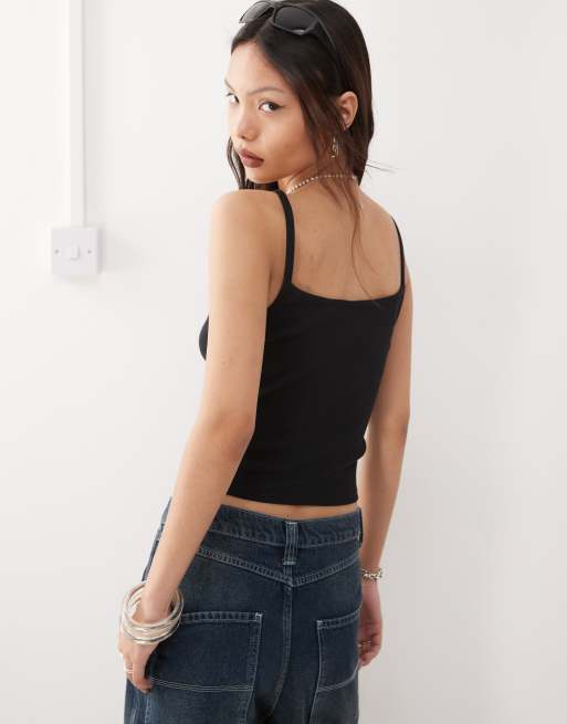 COLLUSION ribbed crop cami top in black, 3 of 4