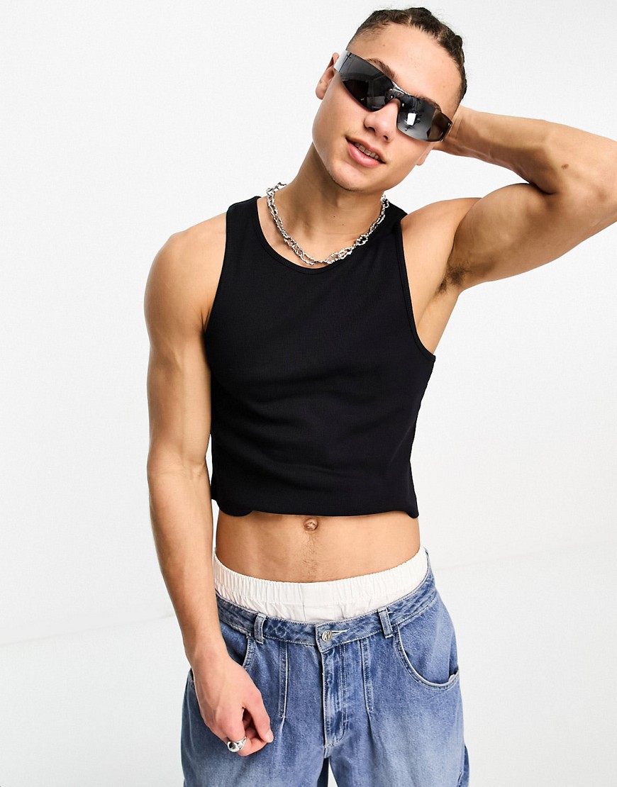 COLLUSION ribbed cropped vest in black
