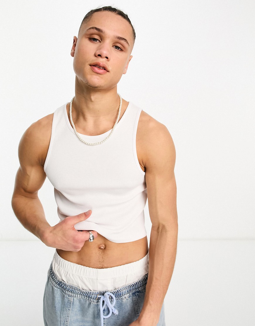 COLLUSION ribbed cropped vest in white