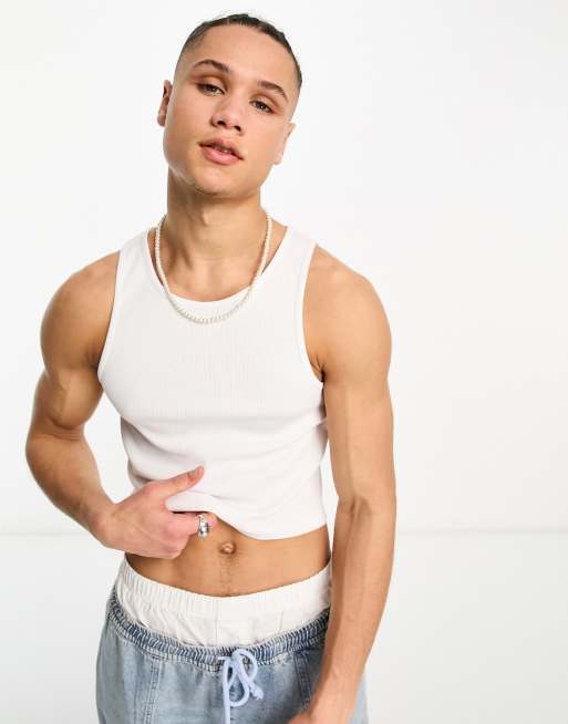 COLLUSION ribbed vest in white