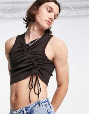 Collusion COLLUSION ribbed cropped vest with ruched detail in brown