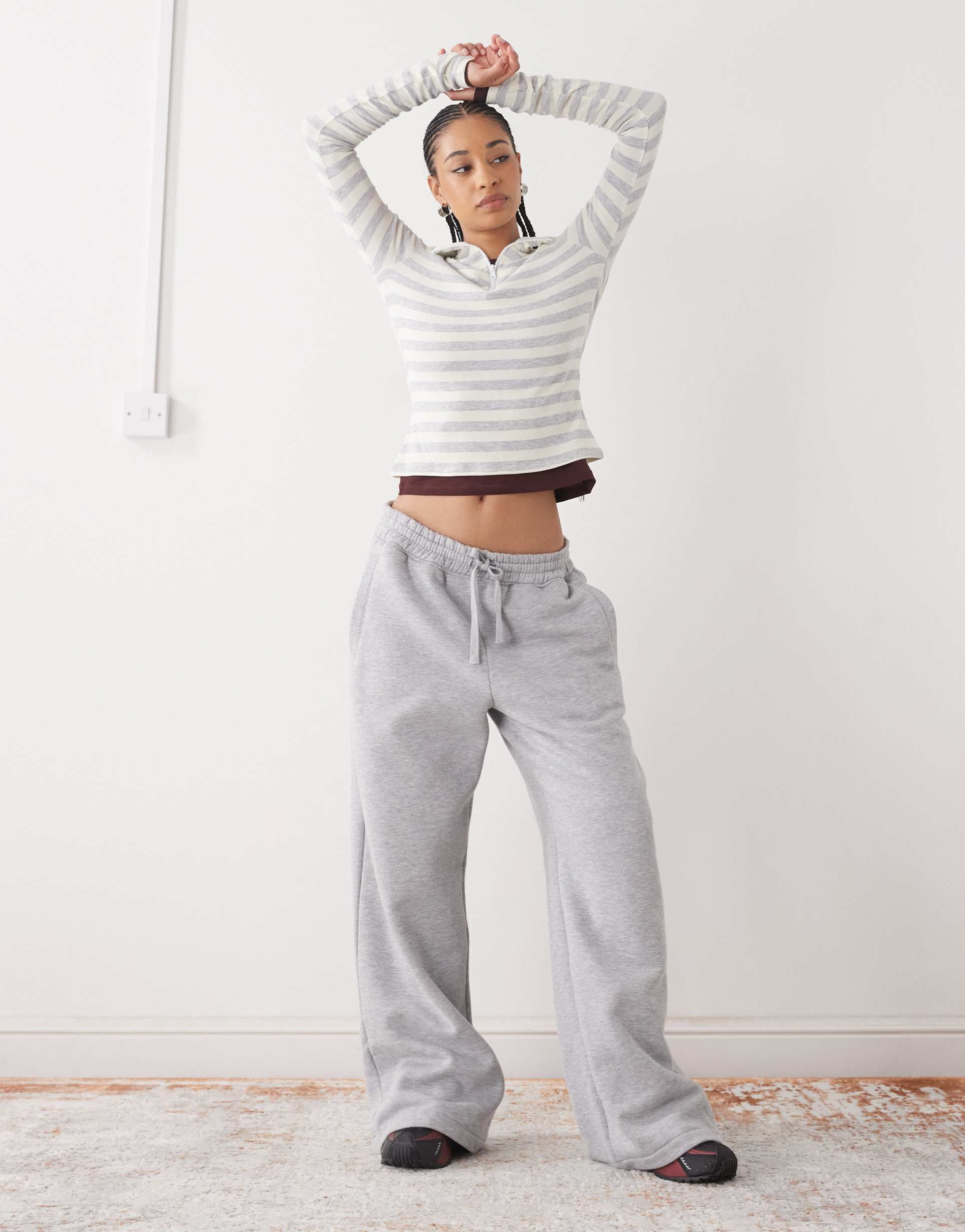 collusion ribbed funnel neck quarter zip top in yellow stripe