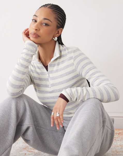 COLLUSION ribbed funnel neck quarter zip top in yellow stripe