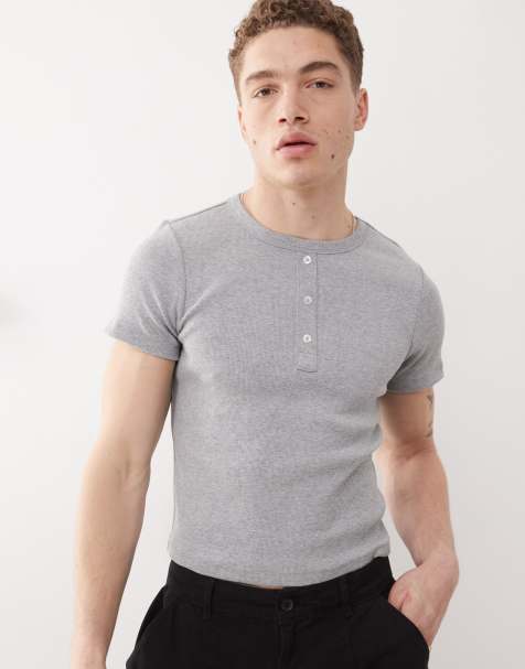 COLLUSION Ribbed henley T-shirt in gray - view 1