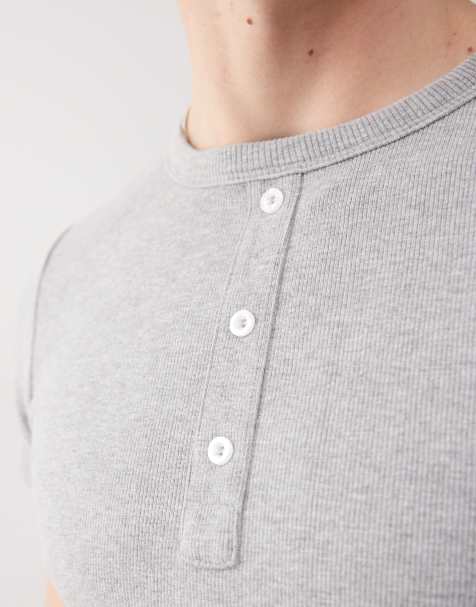 COLLUSION ribbed henley t-shirt in grey - view 1