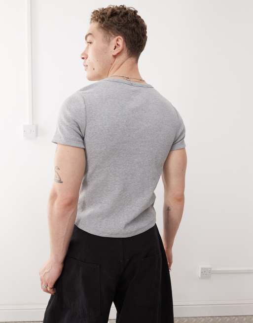 Vetemin Men's Henley T-Shirt - Short Sleeve, Soft Cotton, Retro Workout Style, Rusty/Heather Charcoal - View #6