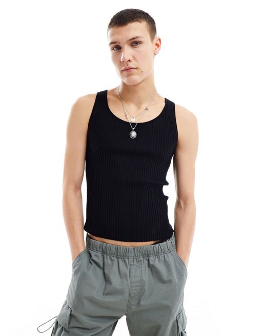 COLLUSION ribbed knitted tank top in black