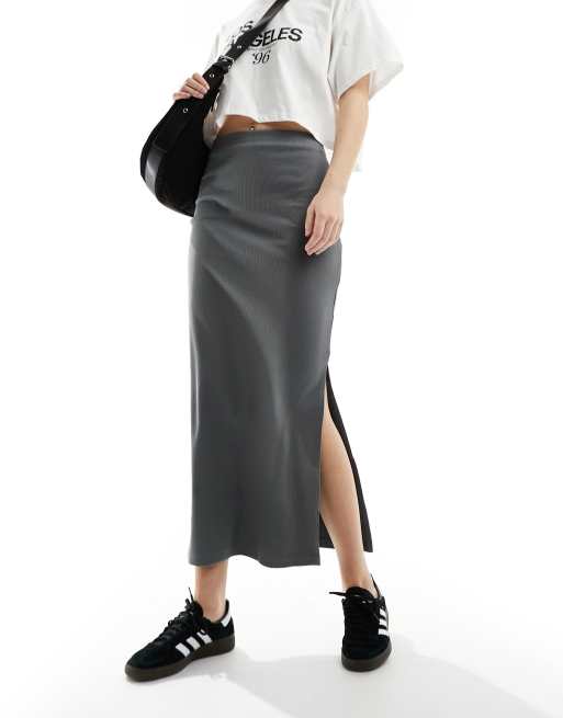 COLLUSION ribbed maxi skirt in grey ASOS