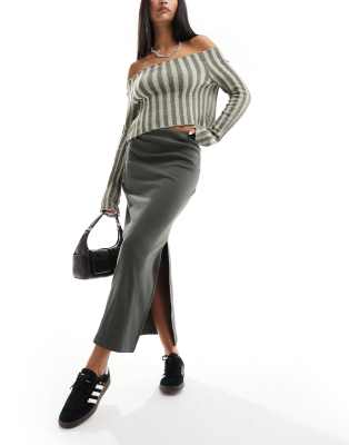 COLLUSION ribbed maxi skirt in khaki - ASOS Price Checker