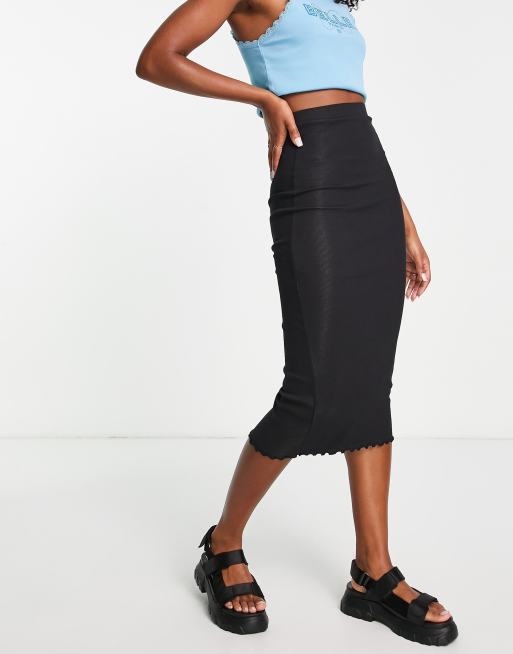 Black ribbed outlet midi pencil skirt