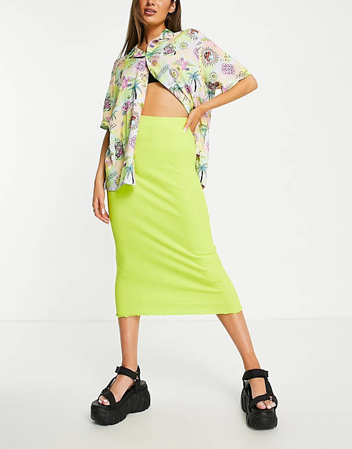 COLLUSION ribbed midi skirt in lime