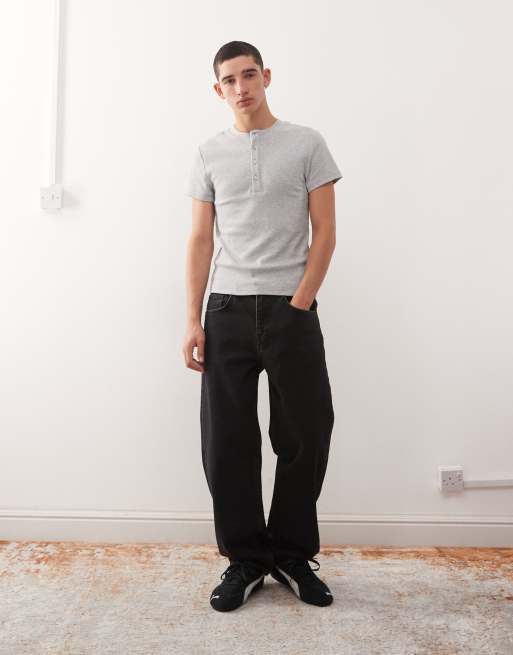 COLLUSION Ribbed muscle short sleeve henley t-shirt in grey marl, 3 of 5