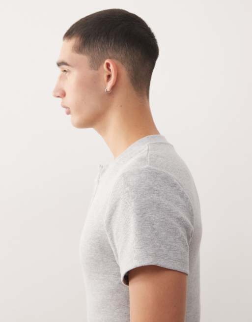 COLLUSION Ribbed muscle short sleeve henley t-shirt in grey marl, 4 of 5