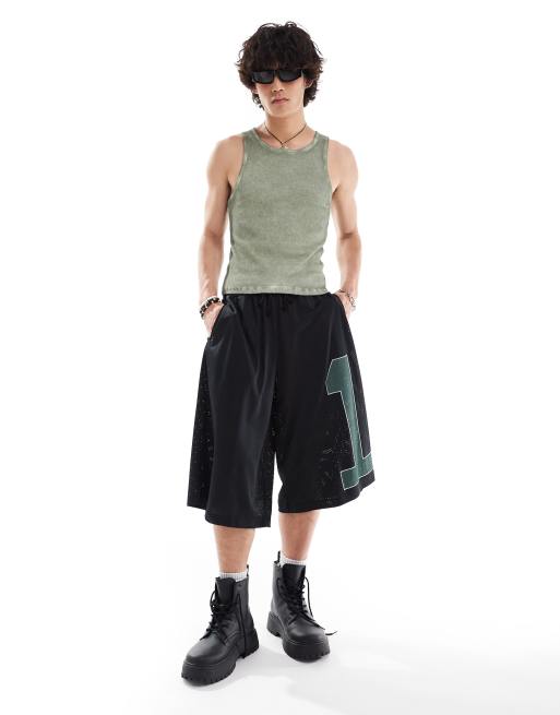 COLLUSION Ribbed muscle vest with oil wash in green