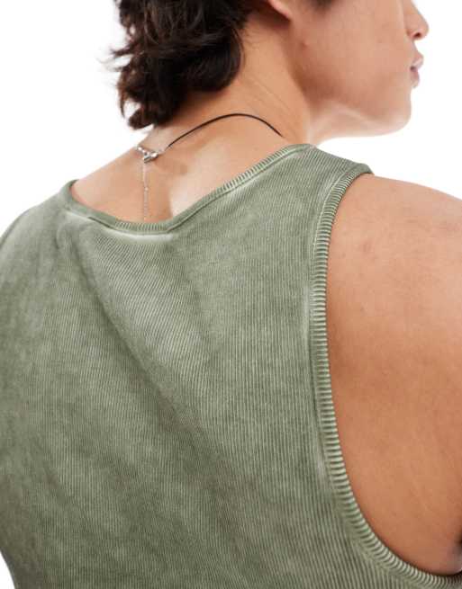 COLLUSION Ribbed muscle vest with oil wash in green
