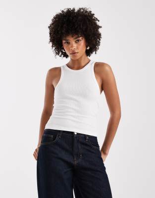 Collusion Ribbed Racer Neck Tank Top In White