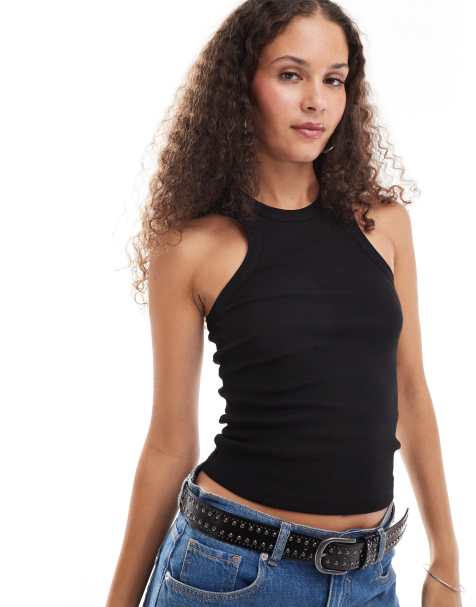 COLLUSION ribbed racer tank top in black - view 1