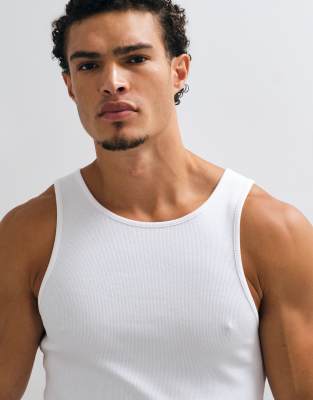 Collusion Ribbed Racer Tank Top In White